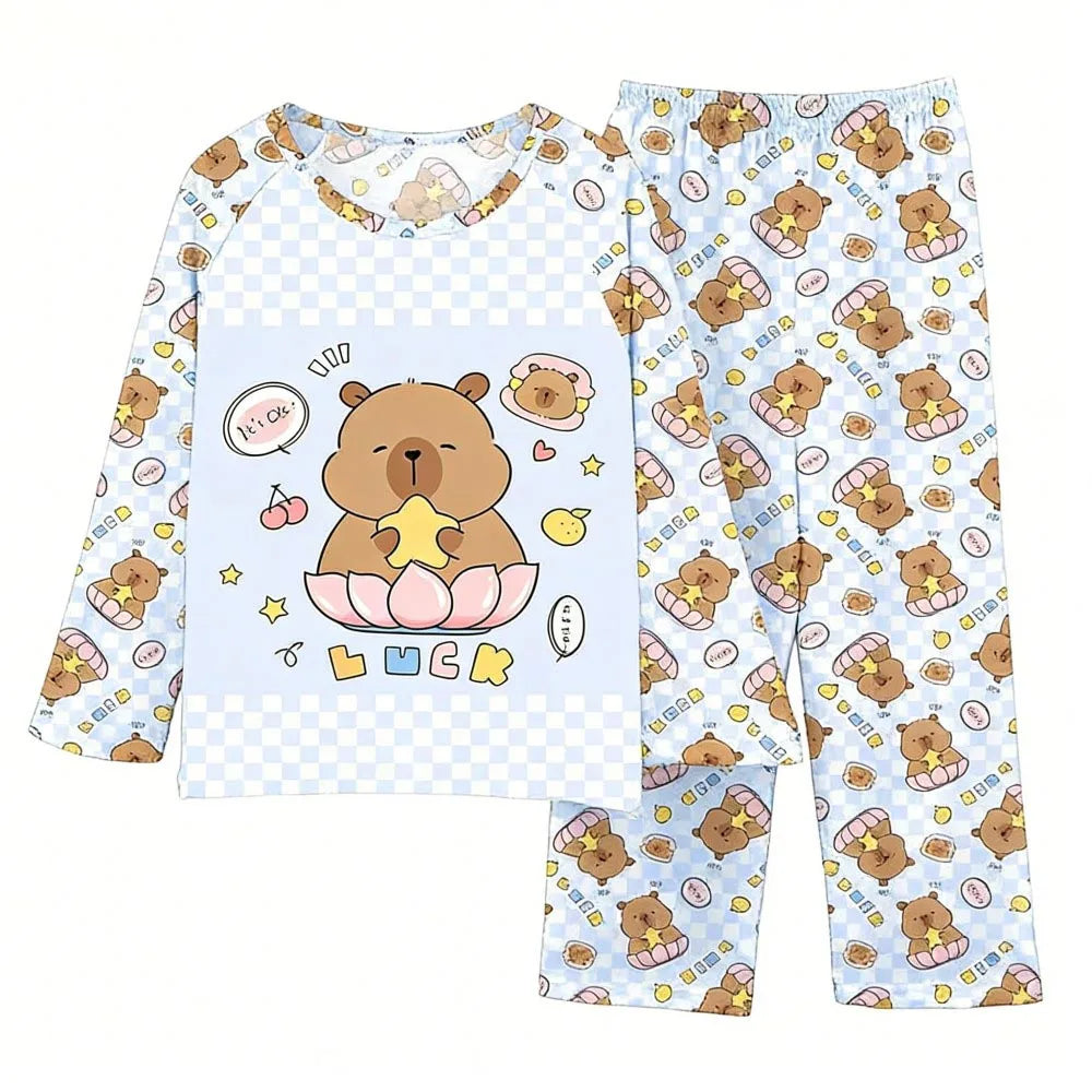 Boys Girls Pajamas Sets Kids Toddler 3 to 4 5 6 7 8 9 10 11 12 Years Capybara Pink Brown Long Sleeve Pyjamas Children's Clothing