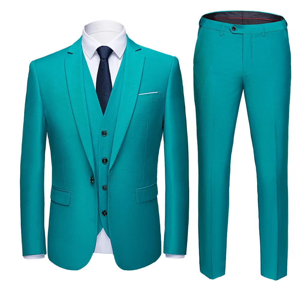 Man Suit Set Simple Solid Color Long Sleeve Male Outfit Single-breasted Slim Business Wedding Versatile Men Three-piece Suits