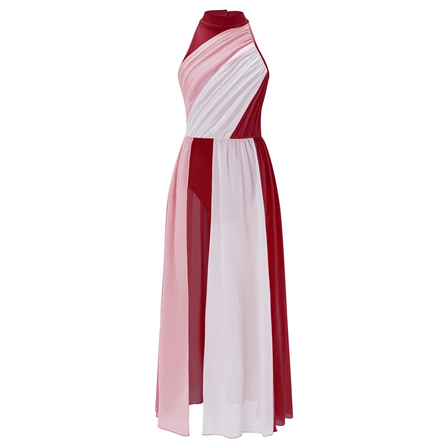 Girls Delicate 3D Flower Lyrical Dance Dress Asymmetrical Ruched Long Dress Gymnastics Modern Dance Clothes Performance Dress