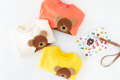 Baby boy clothes autumn winter plus velvet warm thickening suit boys and girls cartoon bear sweater + corduroy pants baby 2pcs