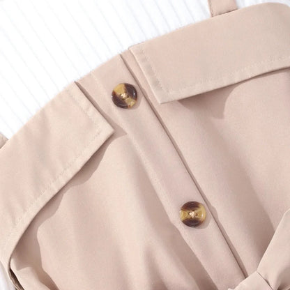 New Dress for Teens Girls 8-12Yrs Autumn Winter Belt Button Khaki Children Dress Soft Sweet Warm Vintage Teens Girls Clothing