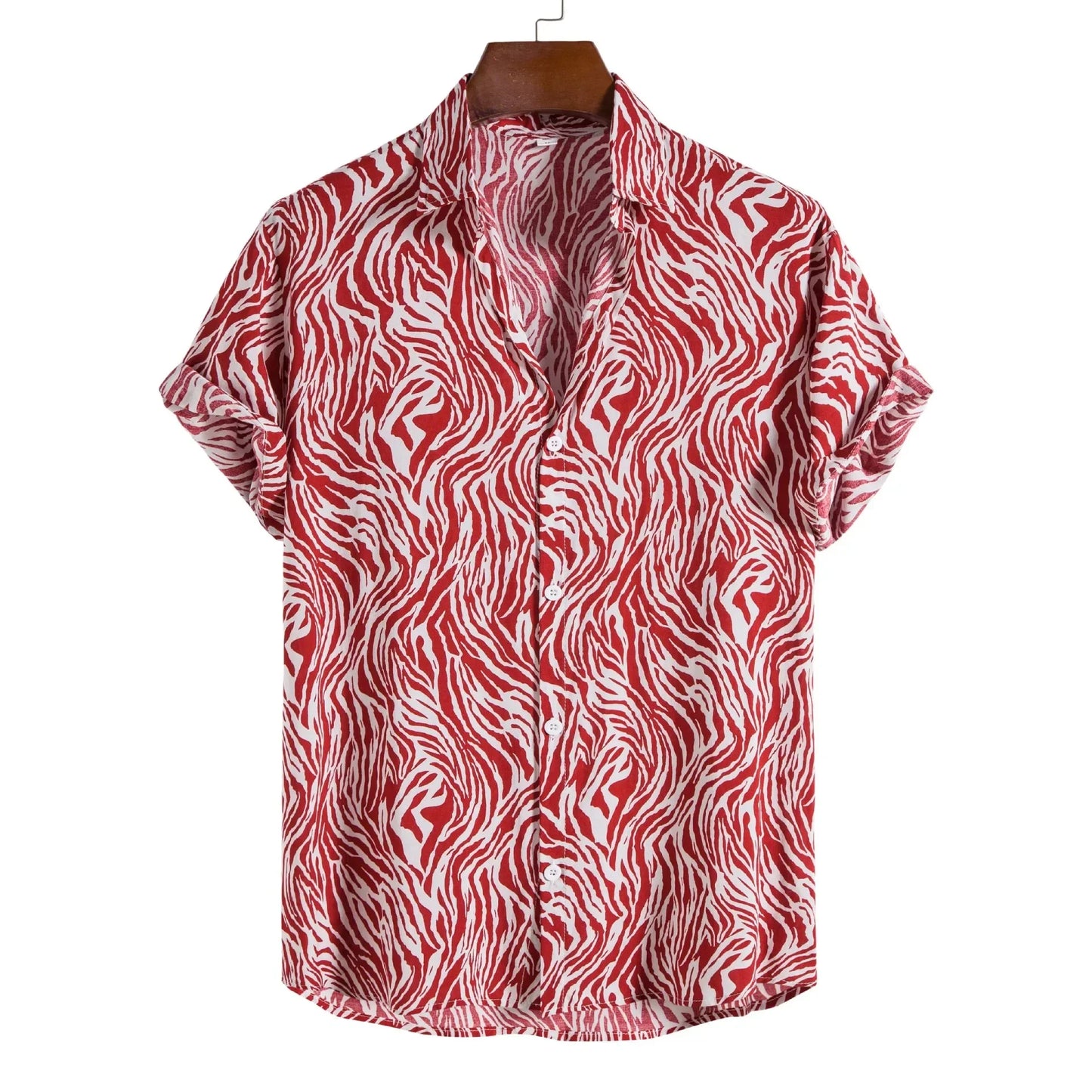 2026 New Hawaiian Beach Wear Men's Zebra-stripe Short Sleeve Shirts Fashion Laple Button Up Casual Blouse Summer Streetwear Male