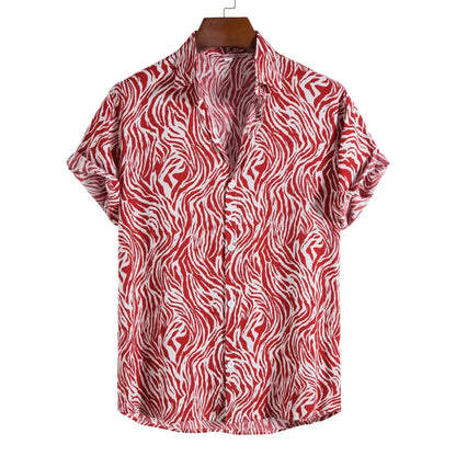 2026 New Hawaiian Beach Wear Men's Zebra-stripe Short Sleeve Shirts Fashion Laple Button Up Casual Blouse Summer Streetwear Male