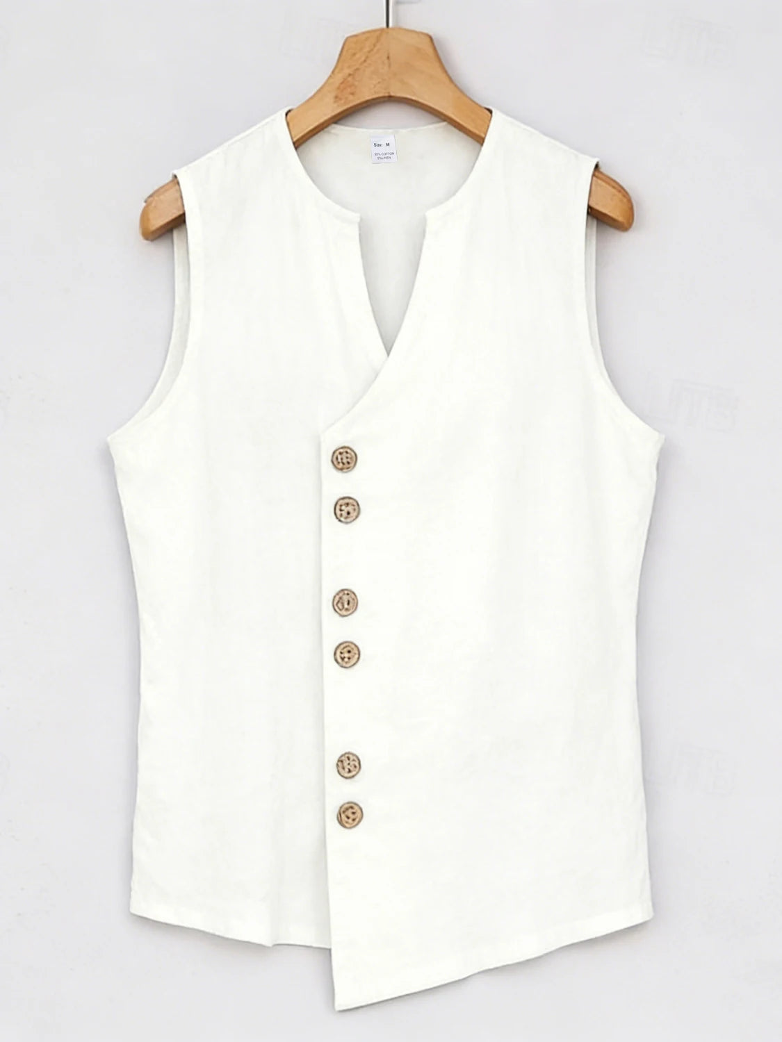 Mens Beach Vacation Linen Look 2 Piece Set, Sleeveless Stand Collar Vest & Side Button Wide Leg Trousers, Breathable Casual Summ