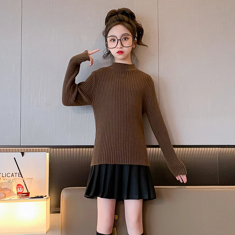 Fashion Spring teen Girls Sweaters Knit Pullover kid Tops Turtlrneck 3-14 Years Children Clothing winter Warm Sweater pull fille