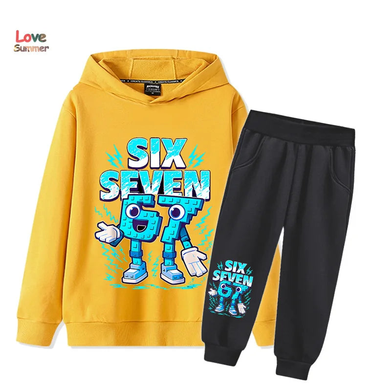 67 Six Seven hoodie pant 2pcs boys girls Italian Brainrot Kid Girl Sweatshirt 2pcs Suit Hoody Baby Casual Tracksuit