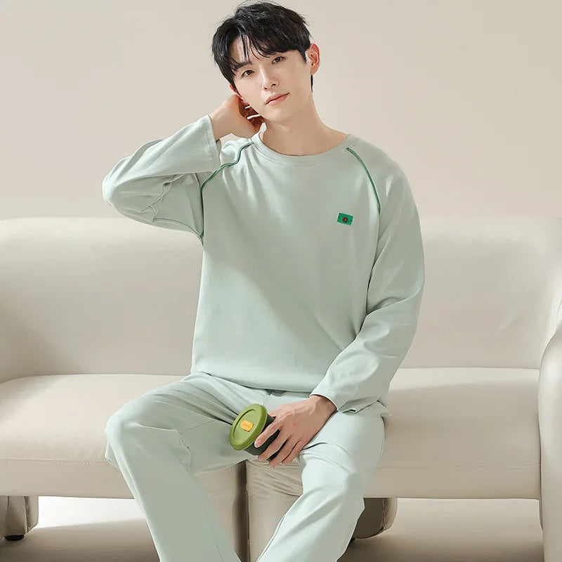 Pajamas for Men Spring Autumn Long Sleeve Lapel Button-up Cardigan Trousers Two-pieces Loose Casual Home Clothes Men Pajama Sets