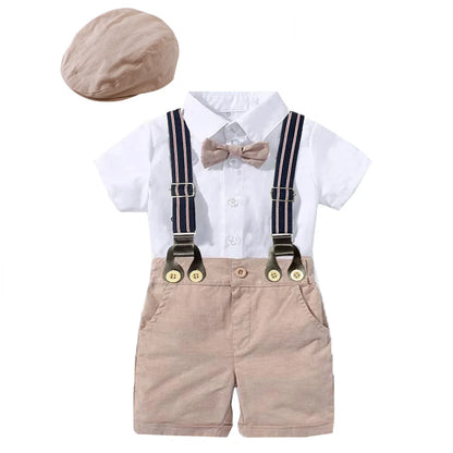 Baby Boys Clothing Suit Gentleman Handsome Romper Bow Set Birthday Festival Gift Jumpsuit Hat Toddler Boys Wedding Outfit Dress
