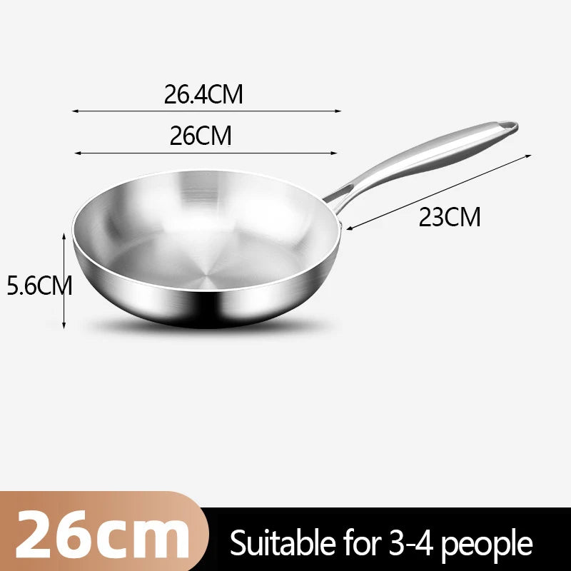 304 Stainless Steel Frying Pan NonStick Pan Fried Steak Pot Uncoated Kitchen Cookware For Gas Stove and Induction Cooker