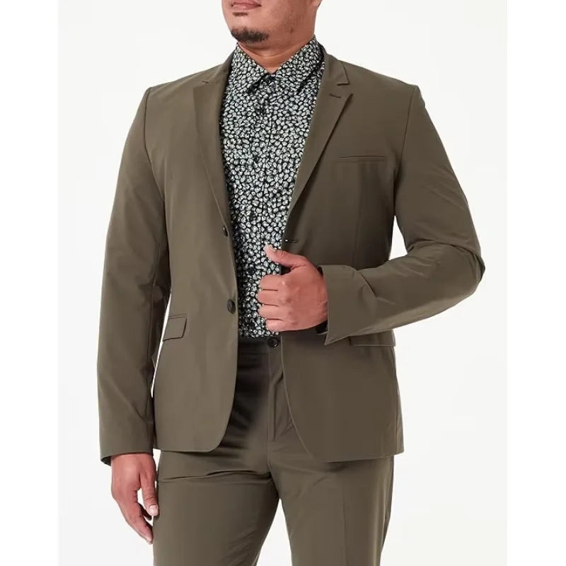 Men's classic fitted suit two-piece business/wedding double button formal suit (jacket+pleated trousers) groom's office suit