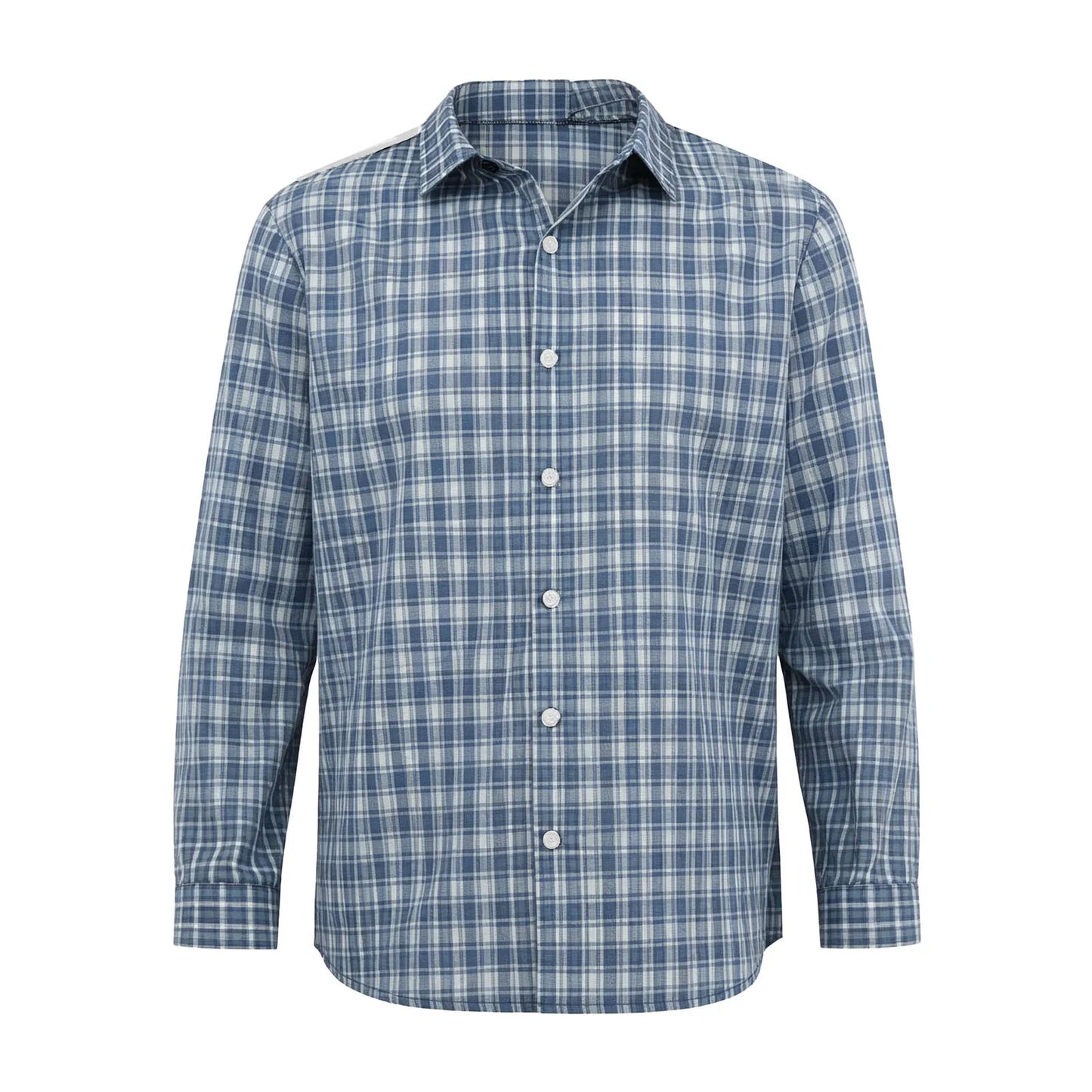 Mens Elderly Adaptive Shirts Tops Open Back with Full Back Overlap Turn-down Collar Long Sleeve Front Button-up Plaid Shirt