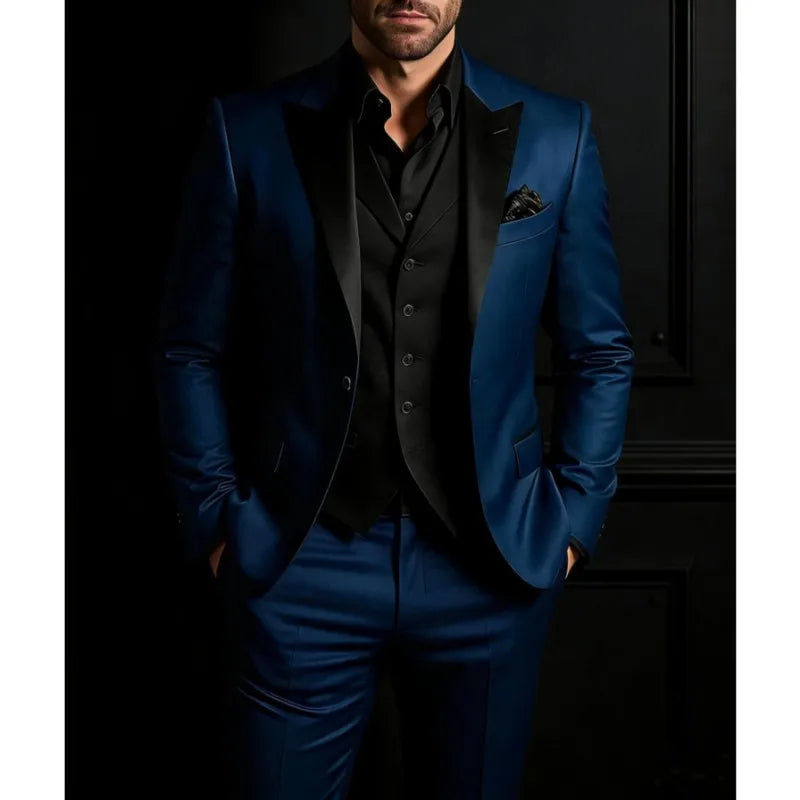 Fashion Men Suits One Button Black Peaked Lapel Evening Party Prom Tuxedos Formal Groom Wedding Custom Male Clothing 3 Pieces