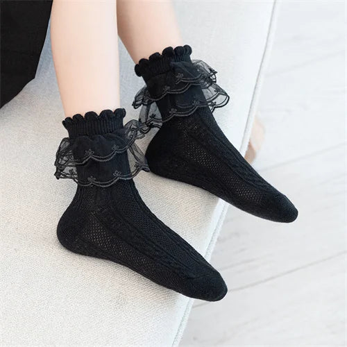 2023 Autumn Kids Socks For Girls Lace Tutu Baby Cotton Princess Children's Girls Socks Fashion Ruffled Teenagers Sock 1-15Years
