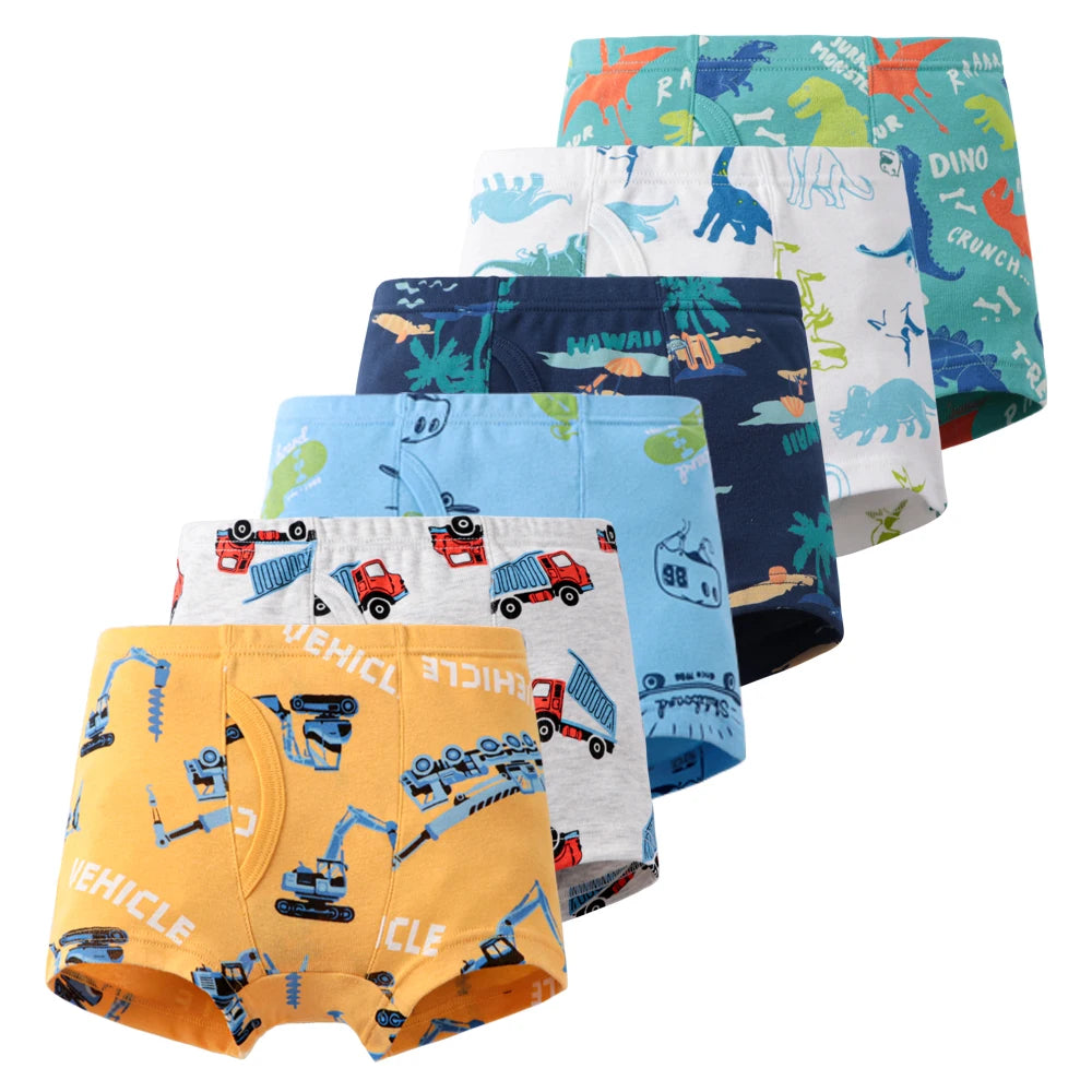 6 Pcs Baby Toddler Boys' Underwear,  100% Cotton Little Boys Briefs Soft Dinosaur Truck Boxer Briefs