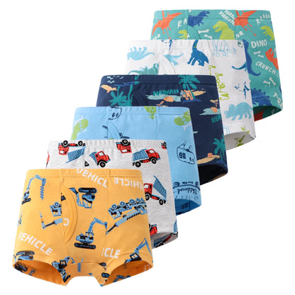 6 Pcs Baby Toddler Boys' Underwear,  100% Cotton Little Boys Briefs Soft Dinosaur Truck Boxer Briefs