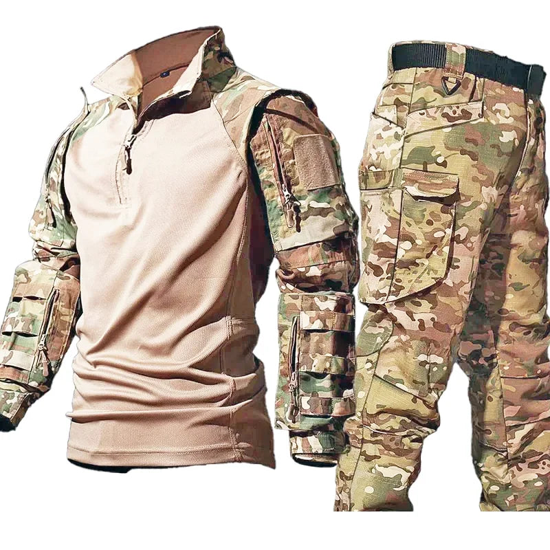 Outdoor Combat Tactical Suits Wear Resistant T-Shirt + Cargo Pants Men Clothes Shirts Airsoft Paintball Hunting Clothes