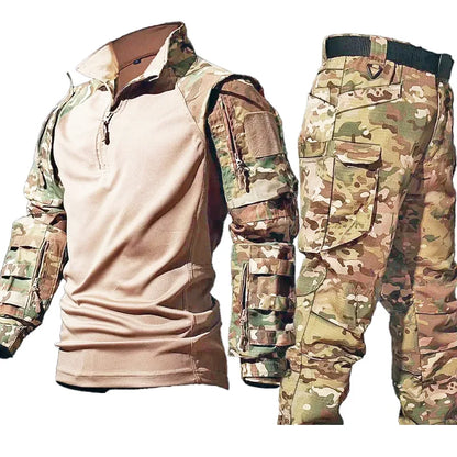 Outdoor Combat Tactical Suits Wear Resistant T-Shirt + Cargo Pants Men Clothes Shirts Airsoft Paintball Hunting Clothes