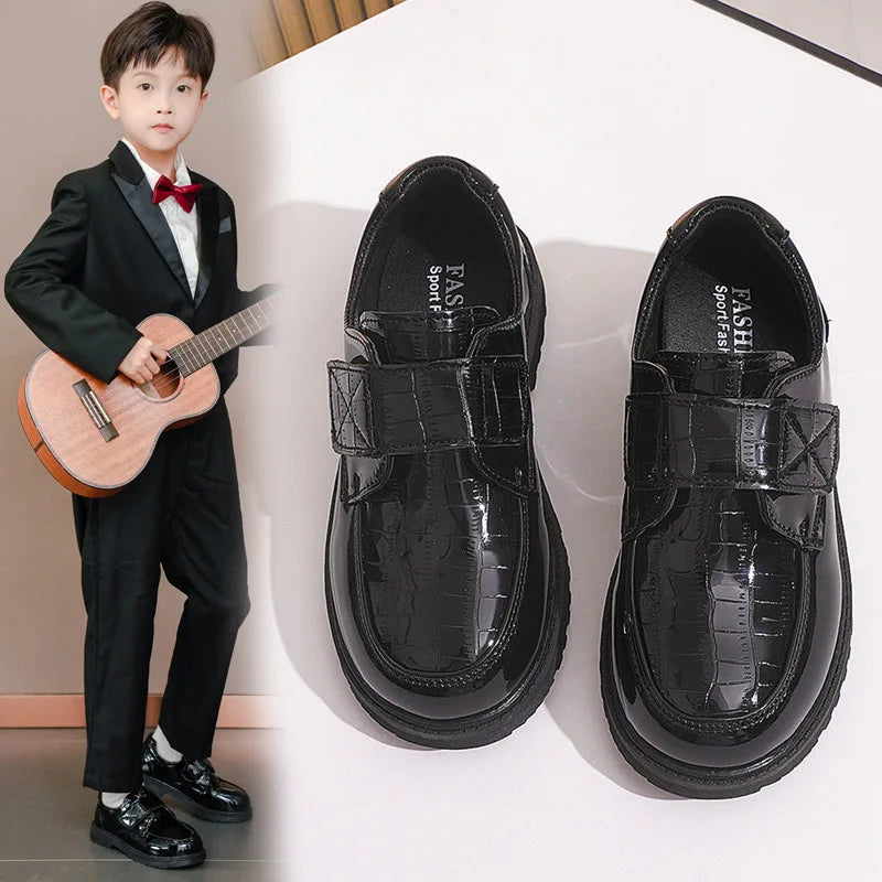 Boys Leather Shoes Spring Autumn Fashion Kids Soft Sole Shoes School Student Performance Flats Big Children's Shoes Black Formal