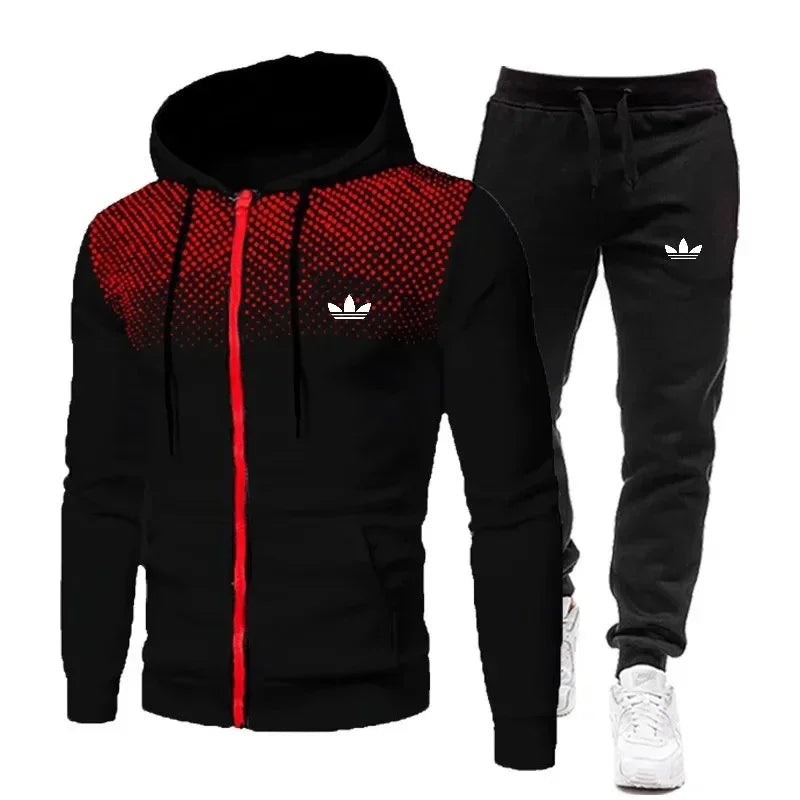 Men's two-piece suit, a fashionable and comfortable casual sportswear for daily wear, consisting of a jacket and trousers, suita