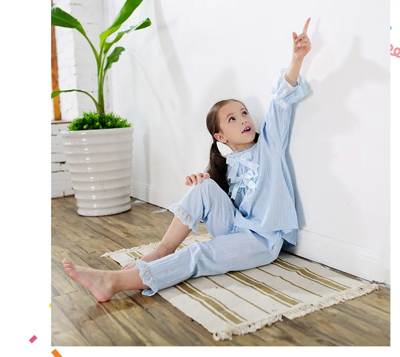 Girls Cotton Pajama Set Long Sleeve Kids Sleepwear Loungewear Comfy Home Clothes Basic Solid Color 2 Piece Outfit Summer Wear
