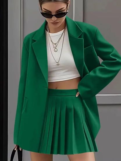 Women's New Fashion Casual Two-Piece Sets Pleated Skirt Suits Women Spring Autumn Office Ladies Solid Suit Coat And Skirt Set