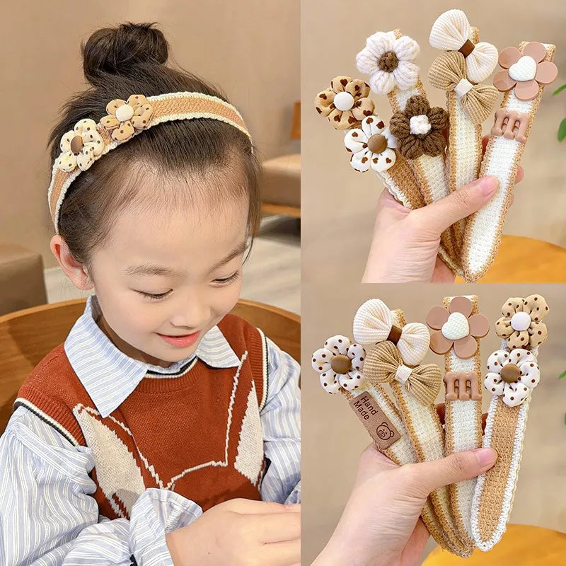 New Baby Girl Hair Hoops Sweet Flower Princess Bangs Stickers Headband Fabric Hairpins Kids Hair Accessories Children Headdress