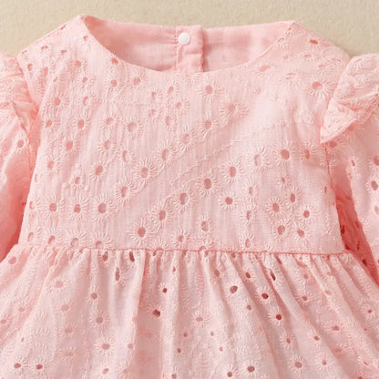 Baby Girls Clothes Set Spring Summer Toddler Solid Color Round Neck Long Sleeve T-Shirt Tops And Elastic Casual Ruffle Shorts