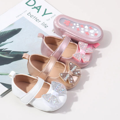 Baby Girls Shoes PU Toddler Princess Dress Shoes For Girls With Bowknot Flat Non-Slip Rubber Soles Spring Summse Infant Shoes