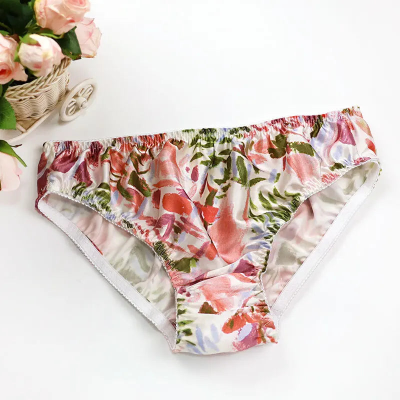 Silk Underwear Women's Large Size XXL e Breathable Antibacterial Low Waist Comfortable Innerwear Daily Use Cartoon Pat...