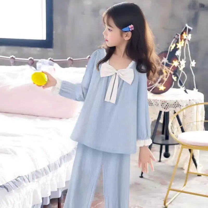 Girls Pajamas Spring Autumn Thin Cotton Yarn Two-piece Girl Princess Style Long-sleeved Suit Children Air-conditioning Clothing