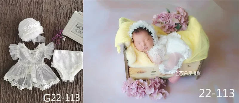 Newborn Photography Props Baby Girl Hat Shoes Lace Romper Bodysuits Outfits Photo Clothing Fotografia Boy Costume Accessories