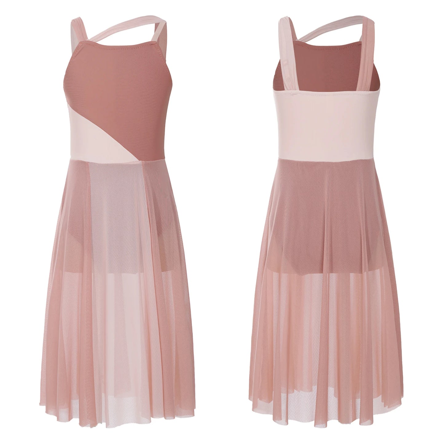 Girls Lyrical Cut Out Front Tulle Dance Dress Gymnastics Training Leotard Modern Contemporary Dancewear Costume