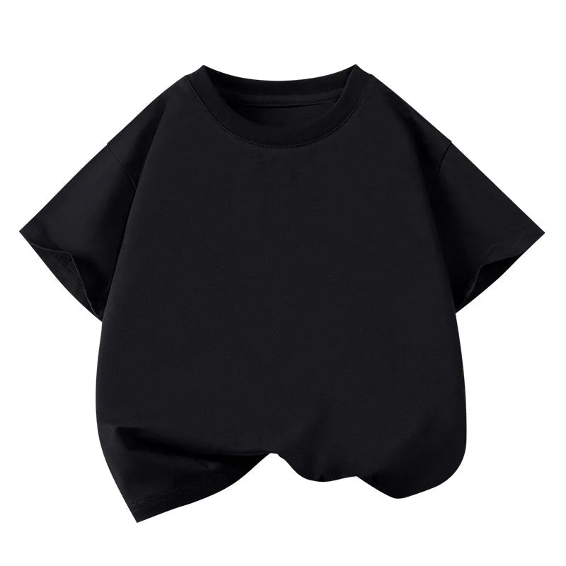 Girls Boys Short Sleeve T Shirts Kids Pure Cotton Summer Oversized Tops Children Teens Solid Casual Crewneck Basic Tees 3-14Y