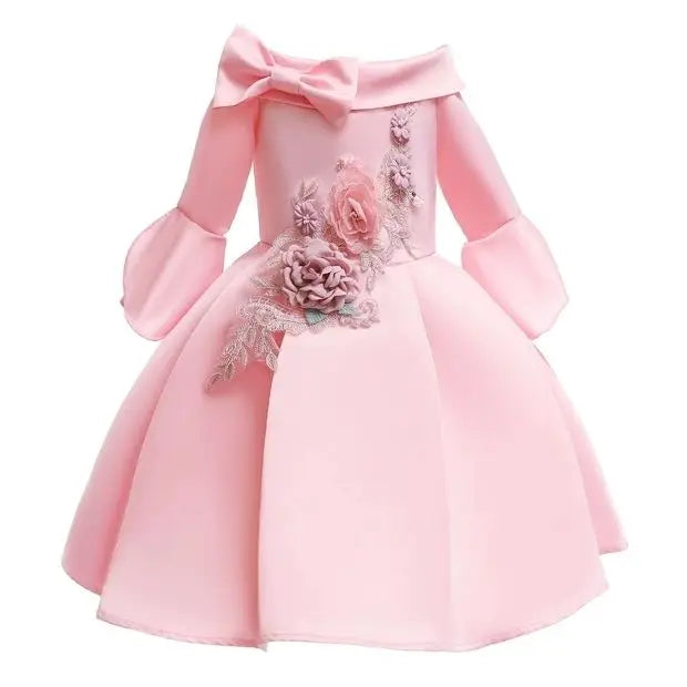 2-10 Yrs Girls Summer Dresses Flower Elegant Kids Princess Party White Dress for Wedding and Birthday Baby Communion Costume
