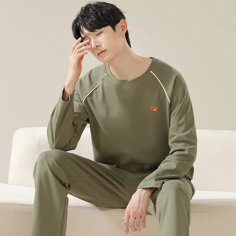 Pajamas for Men Spring Autumn Long Sleeve Lapel Button-up Cardigan Trousers Two-pieces Loose Casual Home Clothes Men Pajama Sets