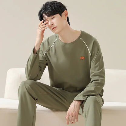 Pajamas for Men Spring Autumn Long Sleeve Lapel Button-up Cardigan Trousers Two-pieces Loose Casual Home Clothes Men Pajama Sets