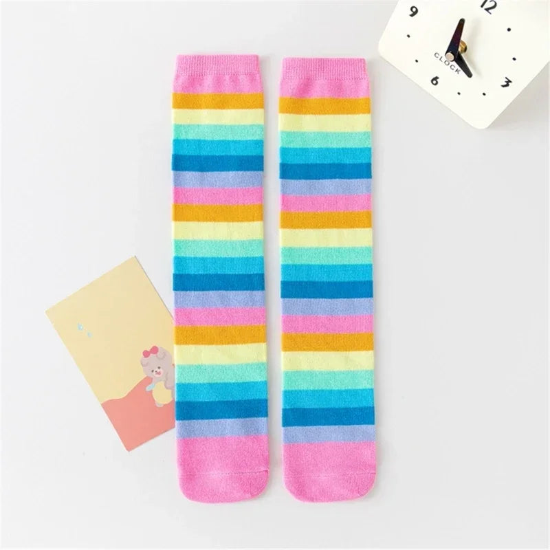 Stockings Rainbow Stripped Teen Girls Christmas Cosplay Party Socks Spring Autumn Children's Long Kids Girls Knee High Socks