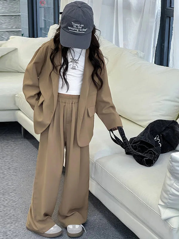Spring Autumn Girls Blazer Suits Clothing Set Kids Jackets+Pants Fashion Loose Teenage Casual Outfits 4-14 child Casual Costumes