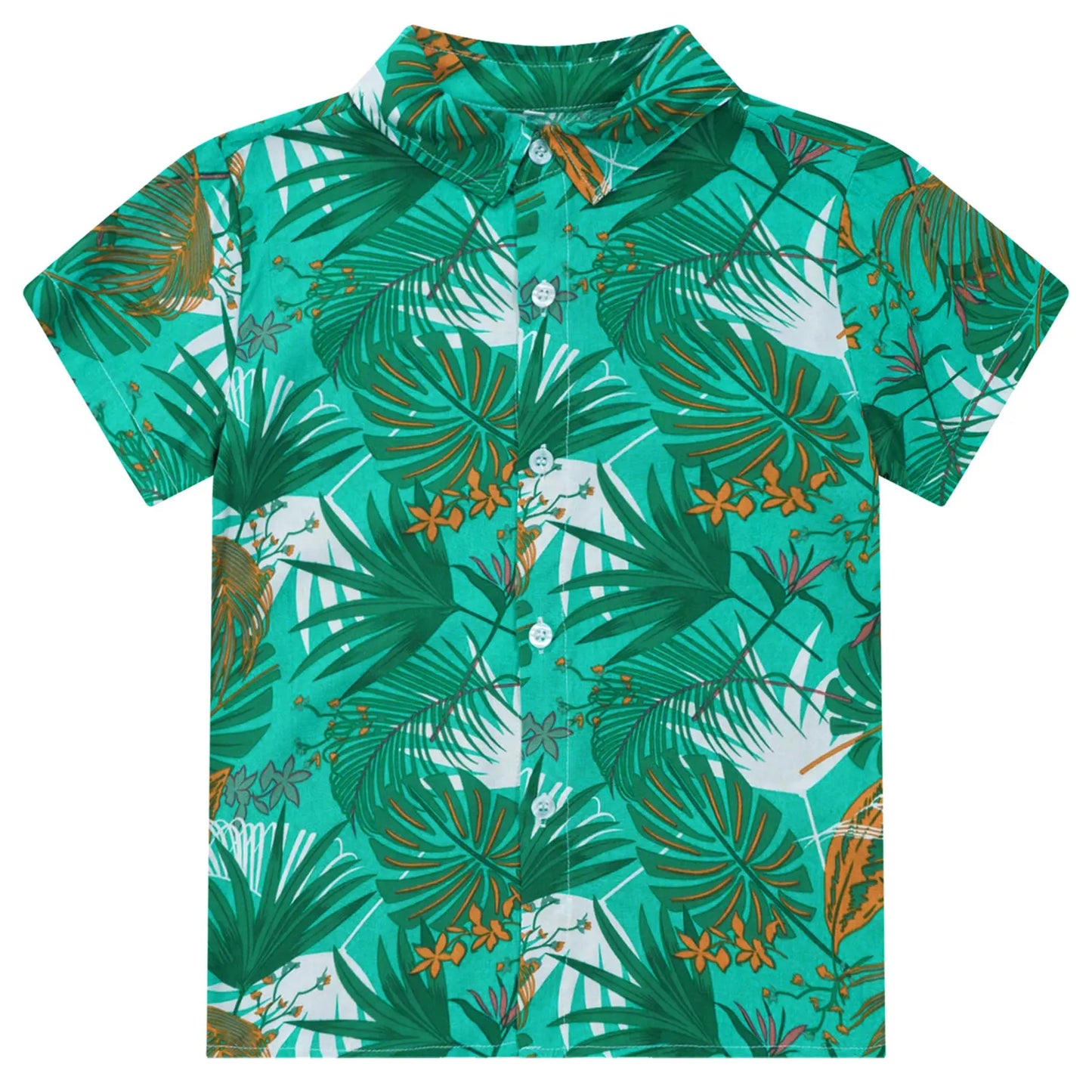 Kids Boys Hawaiian Shirts Tropical Graphic Print Short Sleeve Shirt Casual Turn-Down Collar Tee Tops for Vacation Beach Holiday
