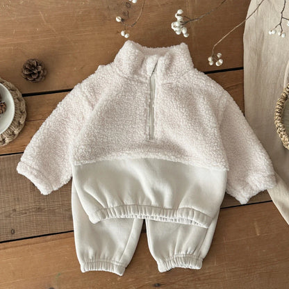 1-3 Year Baby Boy Girls Clothing Set Winter Autumn Lamb Fleece Sweatshirt Pants 2Pc Children Suit Toddler Kid Casual Outfit