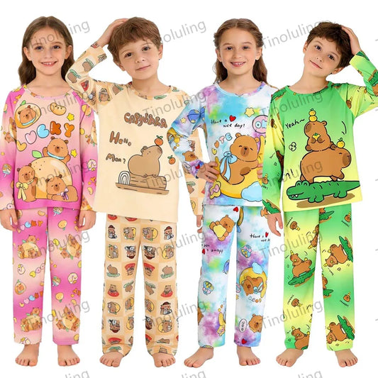 Boys Girls Pajamas Sets Kids Toddler 3 to 4 5 6 7 8 9 10 11 12 Years Cute Pijama Capybara Long Sleeve Pyjama Children's Clothing