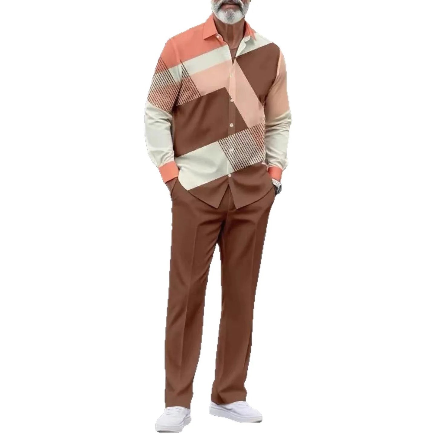 Men's Versatile Casual Suit Autumn New Polo Co-ords Men's Two-piece Suit Long Pants + Short Sleeves