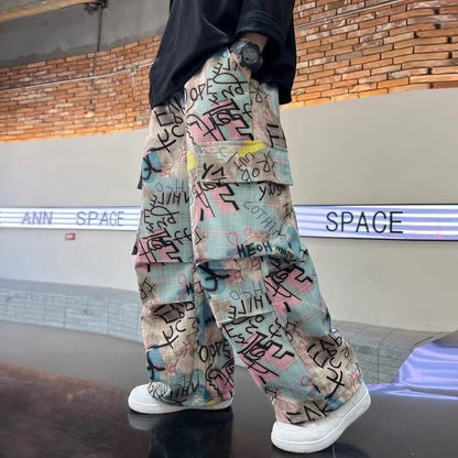 Child Pants 2025 New Spring Boys Trousers Teenager Autumn Fashion Clothing Kids Wide-legged Trousers Boy Letter Loose Pants