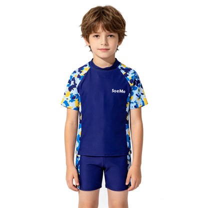 Boys Beach Swimsuits Cool Kids 2026 Toddler Swimwear Shirt and Shorts Swimming Sets Spf Blue Bathing Suit 3 4 5 6 7 8 9 10 Years