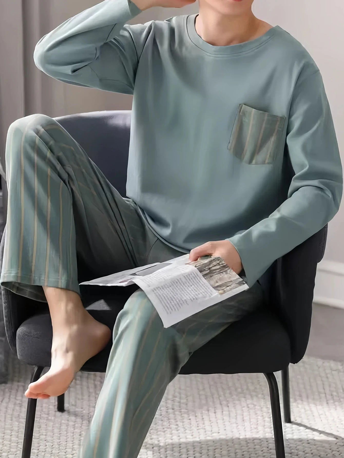 New Men's Pajamas Spring and Autumn Set, Can Be Worn Outside, Cardigan Loungewear, Casual Long-Sleeved, Large Size, Loose Fit, Autumn and Winter