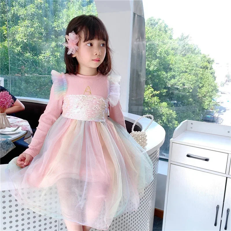 Girls Casual Dresses New Mesh Dresses for Girls Autumn Winter Wedding & Casual Kids Clothes for 2-7 Years
