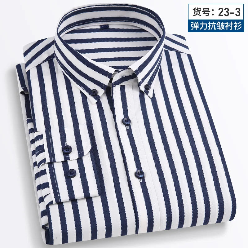 Men's Business Casual Long Sleeve shirt Classic striped social dress shirt Wear free, wrinkle-resistant and easy to care for