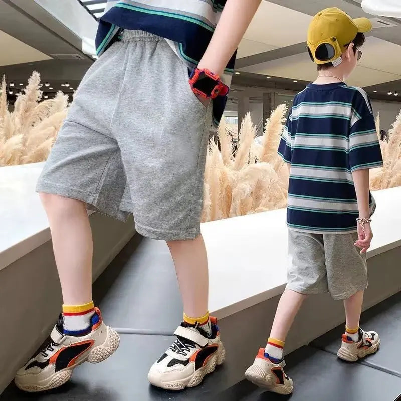 Boys Shorts Summer Solid Kids Short Sweatpants Loose Sport Casual Knickers Children Elastic Waist Half Pants Beachwear 3-14years