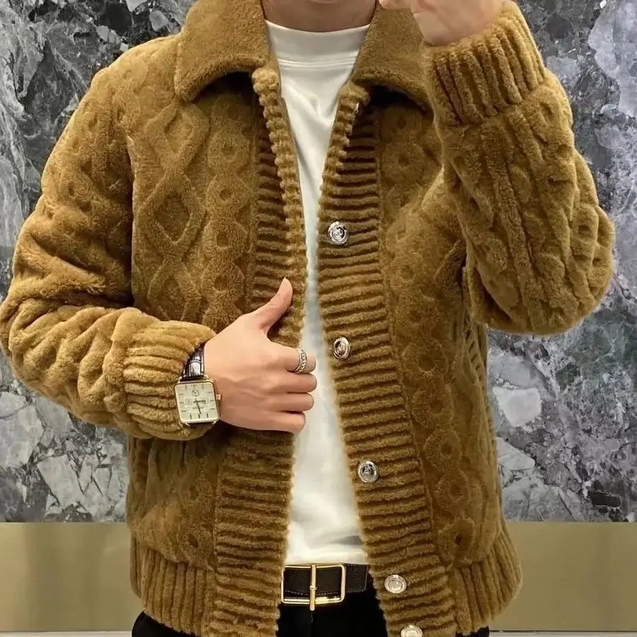 Men Coats Solid Jackets Pocket Turn Down Collar Long Sleeves Single Breasted Thick Loose Fit Casual Office 2025 Autumn Winter