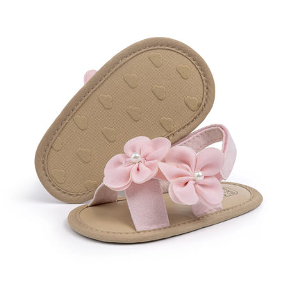 2025 New Baby Girls Shoes Flowers With Pearls Summer Cool Princess Sandals Lightweight Comfortable Soft Anti-slip Flat Sole